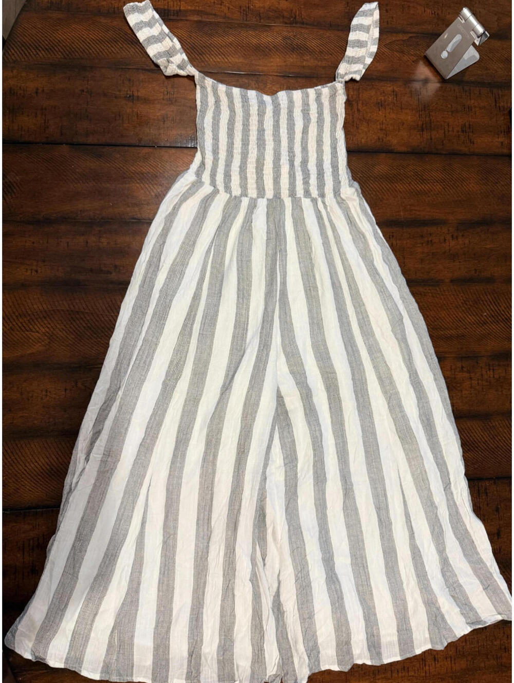 skylar + madison Grey and White Striped Wide Leg Jumpsuit - Size Large  MSRP $64